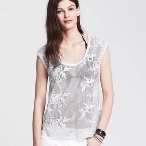 NWT BR White Floral Crochet Net Top